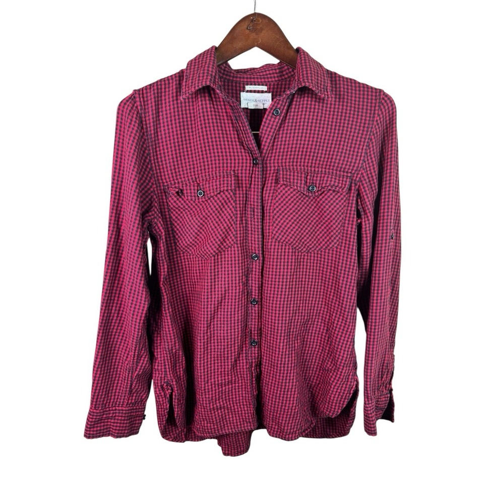 Denim & Supply Ralph Lauren Red Shirt‎ Wmns Medium Black Gingham Button Up